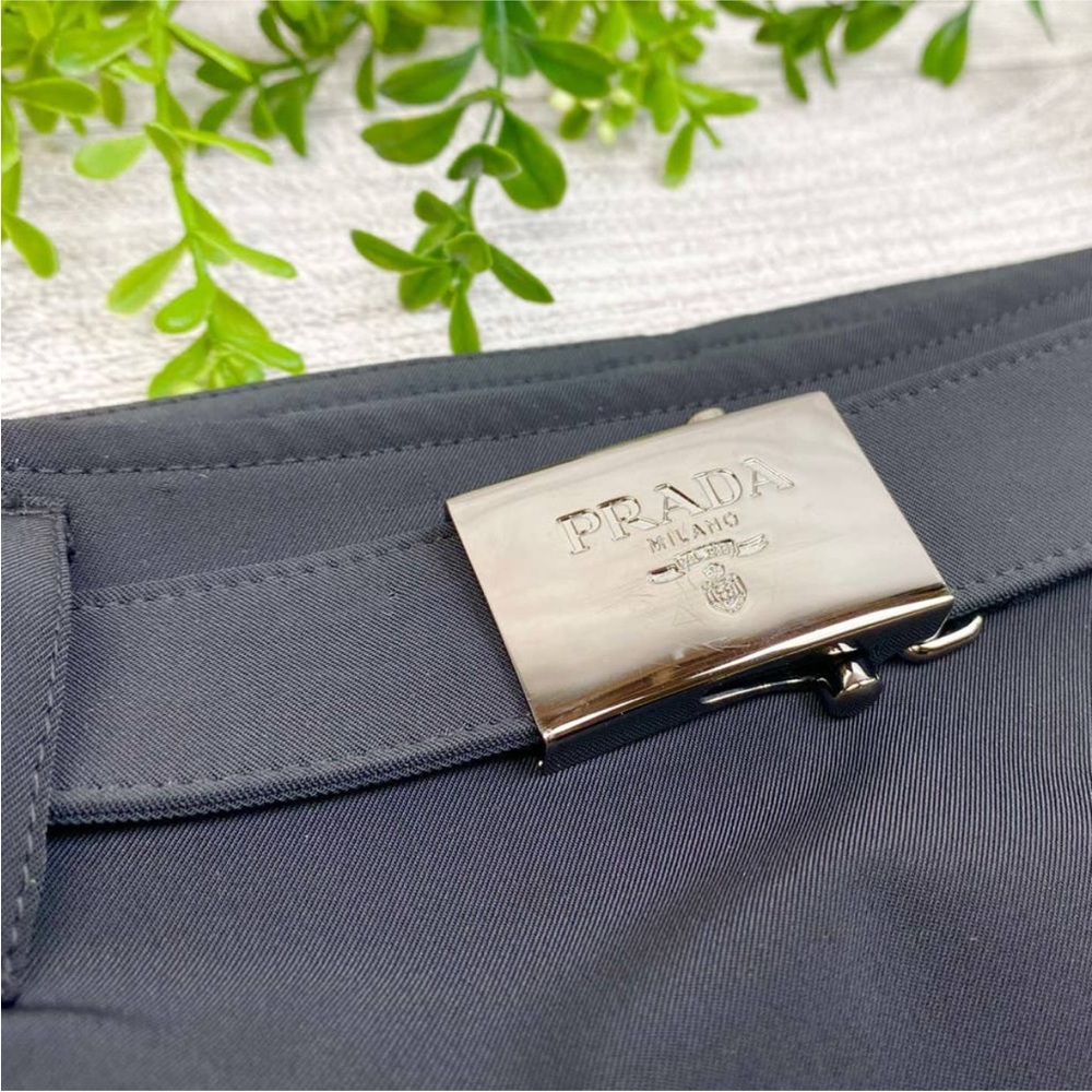 PRADA Pencil Logo Belted Waistband Black Knee Length Skirt 8
